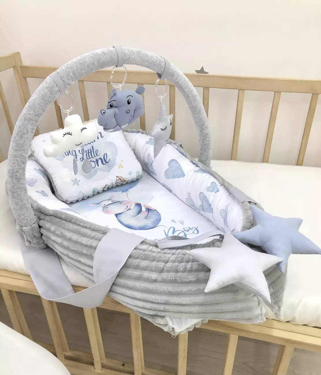 Baby Nest “Hippo gray” - Baby Bedding Worlds