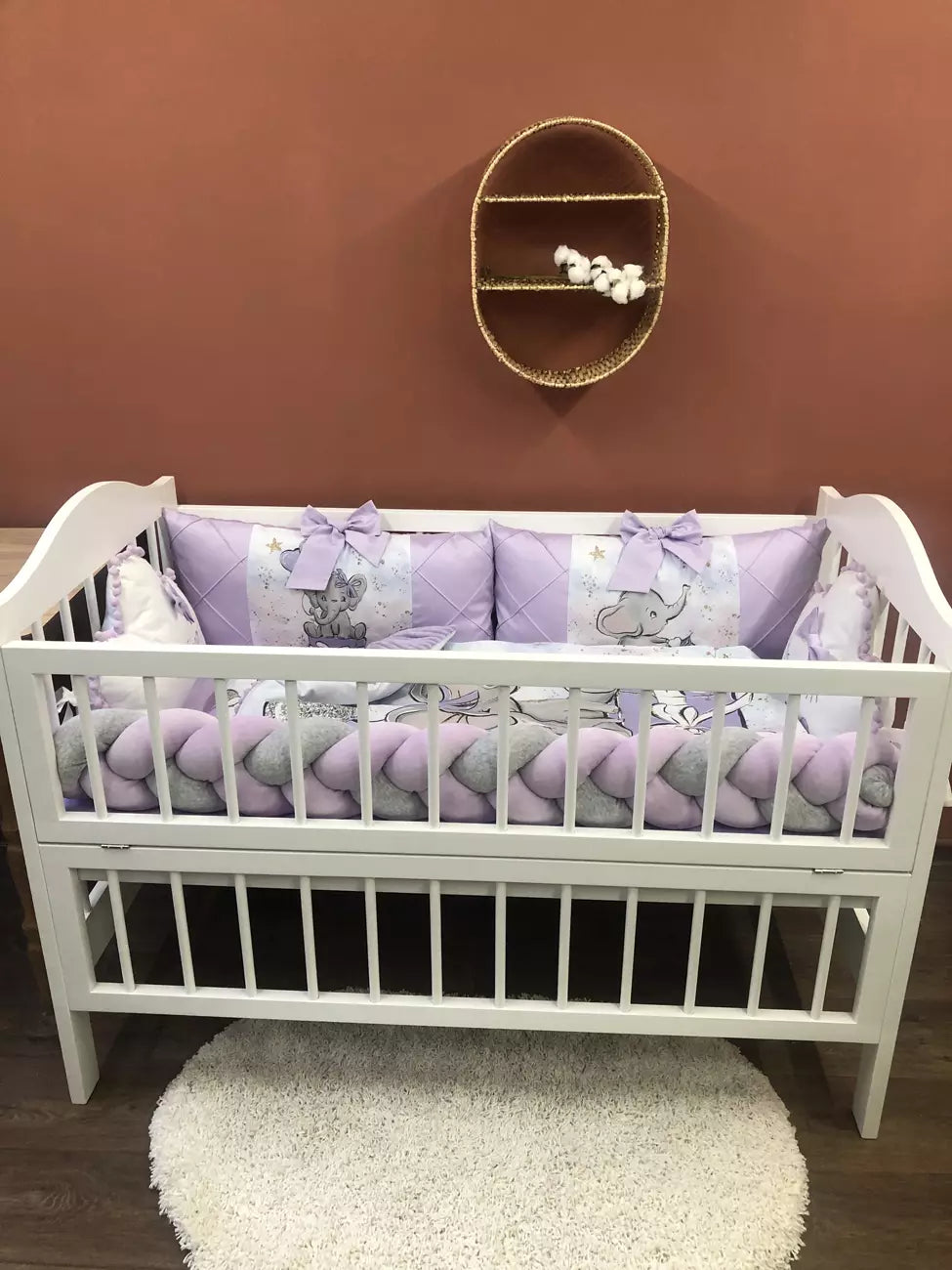 Crib set “Lilac Elephant” - Baby Bedding Worlds