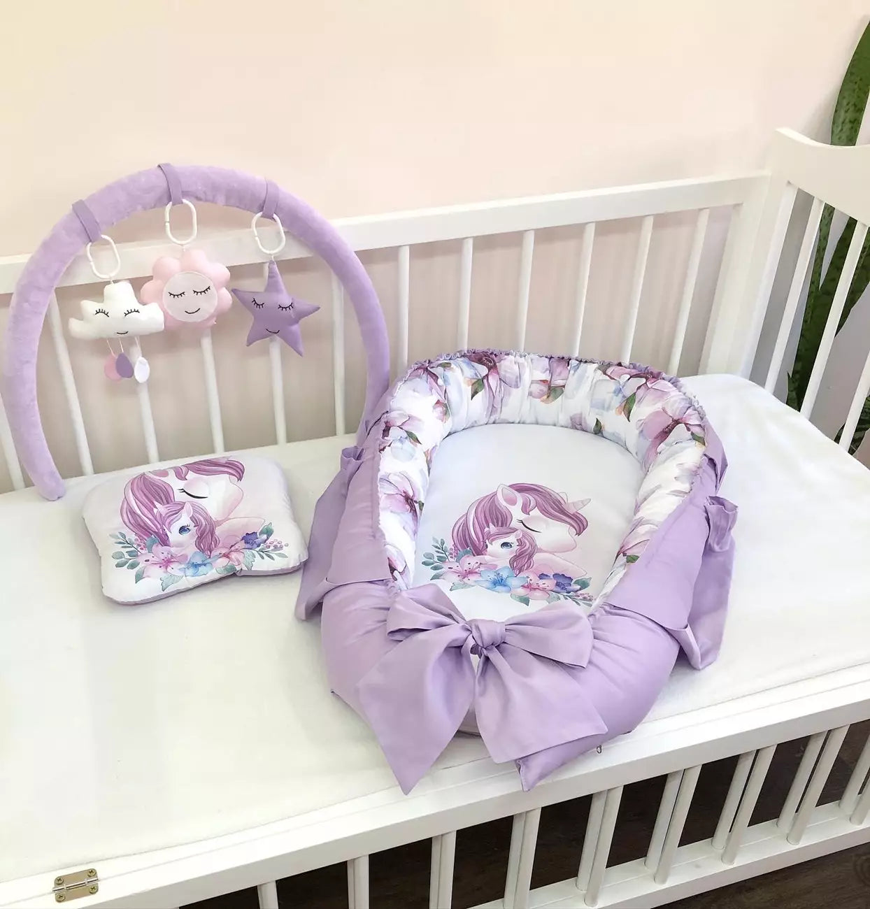 Baby nest “Unicorn lilac” - Baby Bedding Worlds