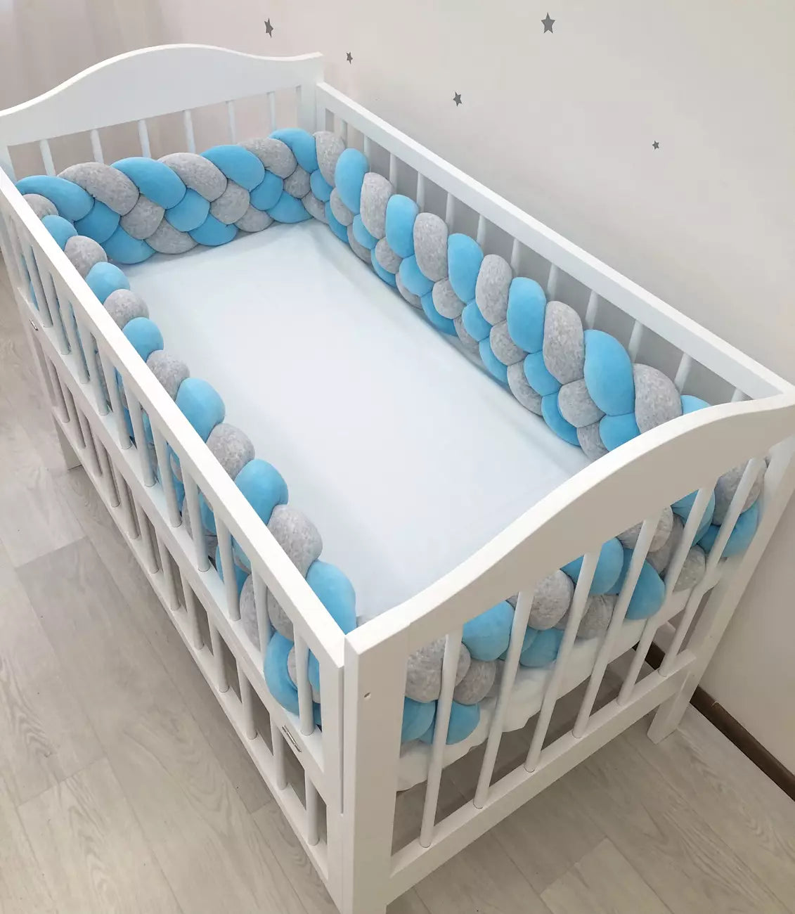 Double braid “Light grey and azure” - Baby Bedding Worlds