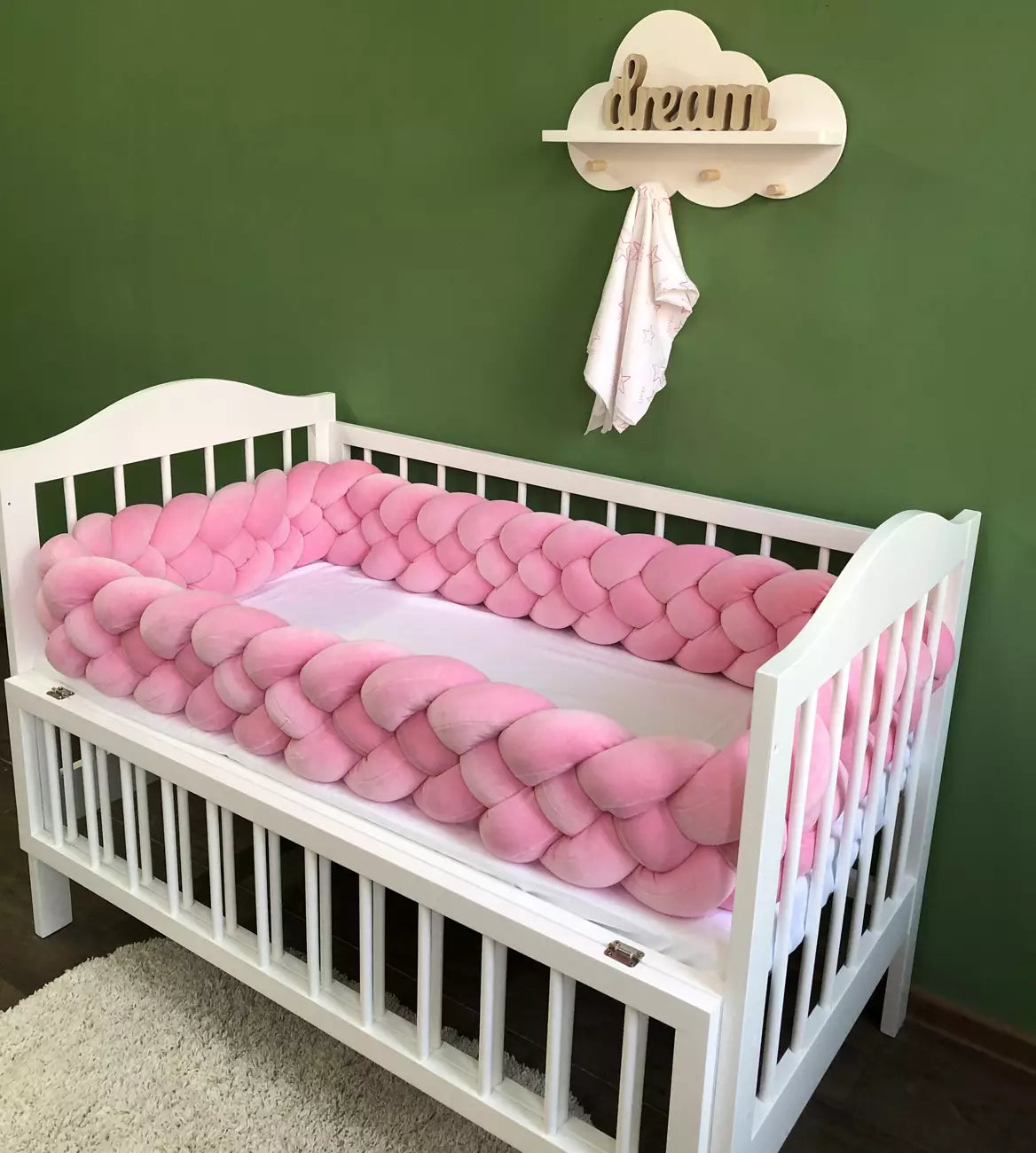 Pink braided bumper - Baby Bedding Worlds