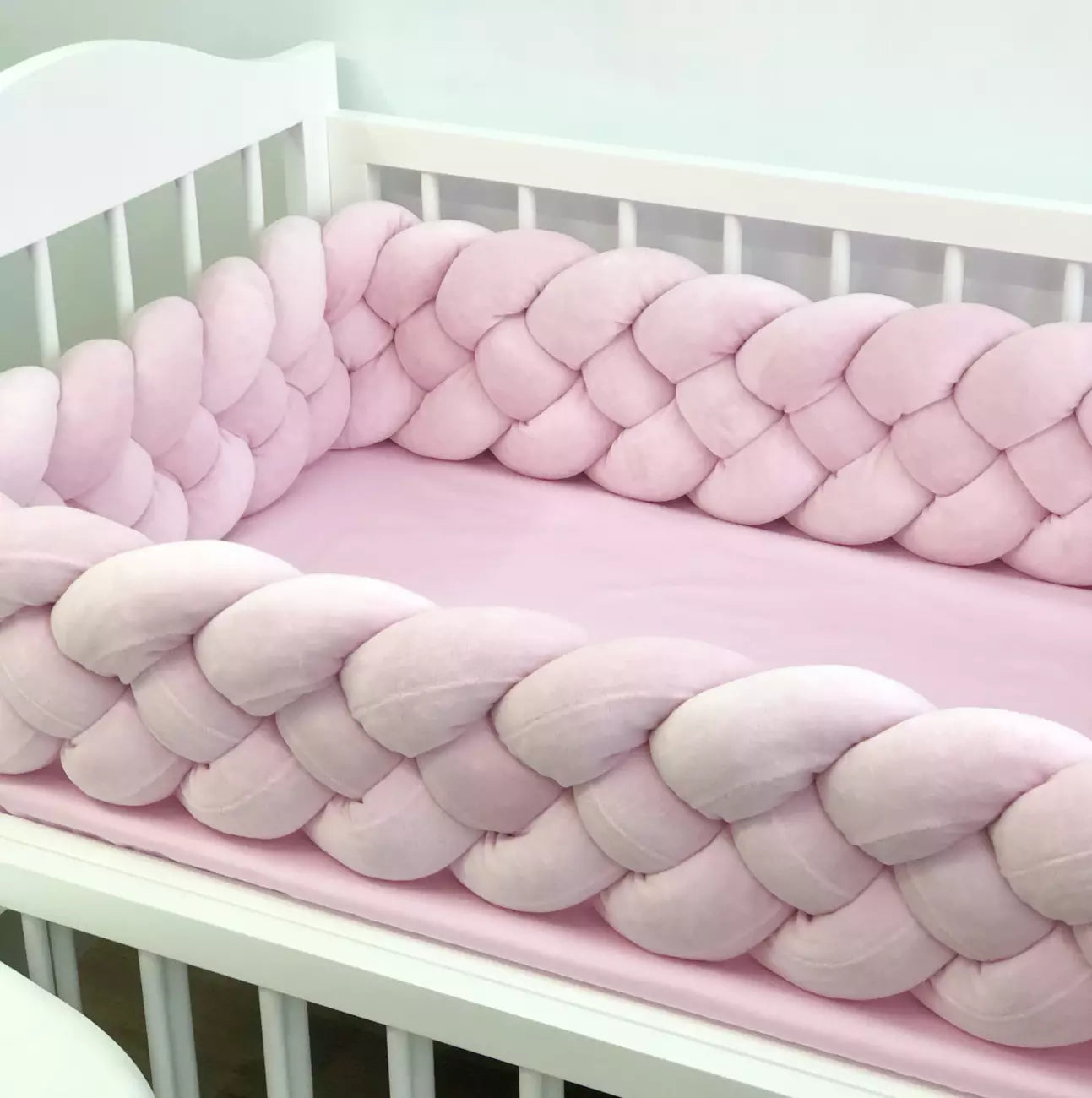 Light Pink braided crib bumper - Baby Bedding Worlds