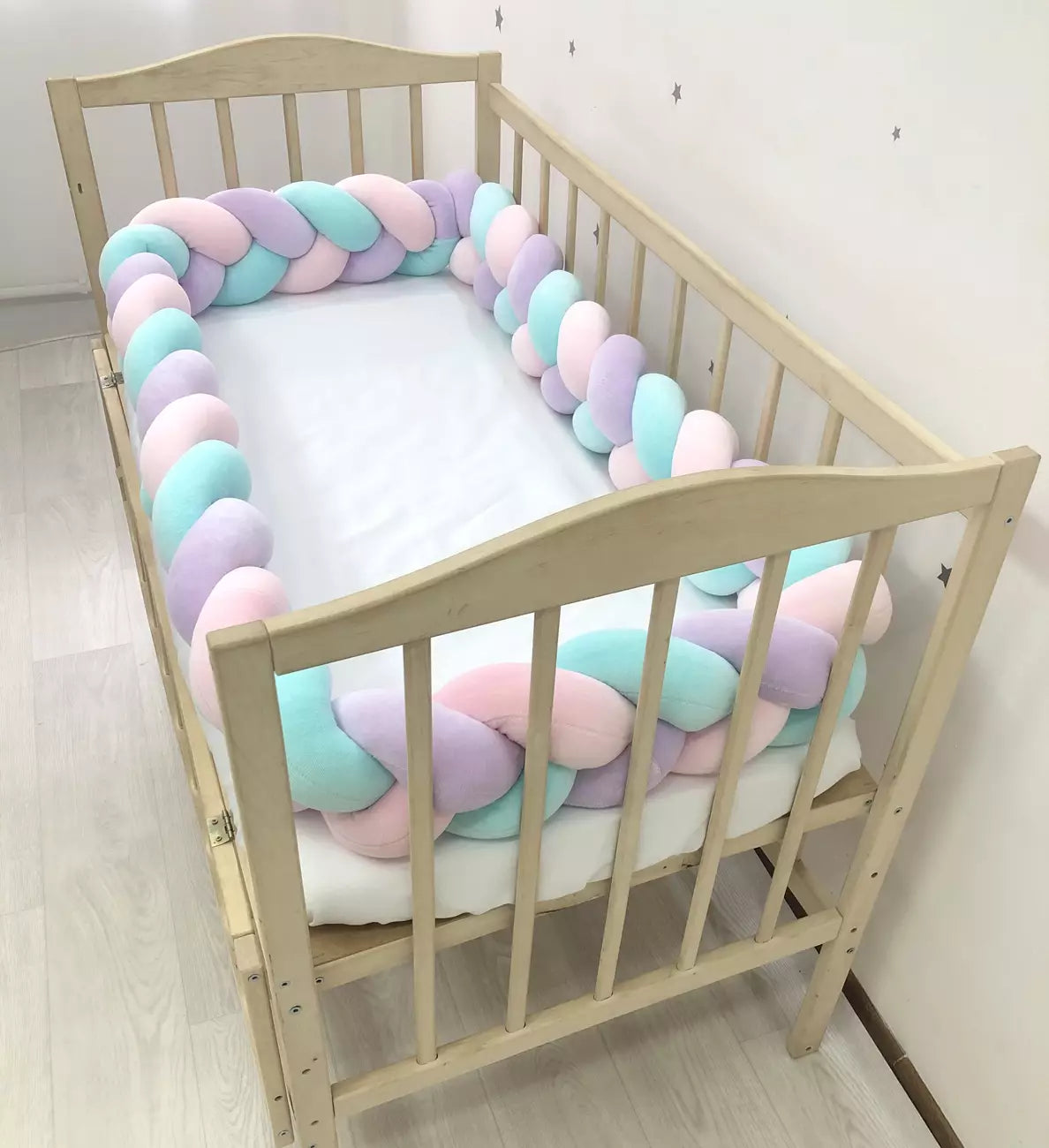 Bumper braid in pink purple mint color - Baby Bedding Worlds