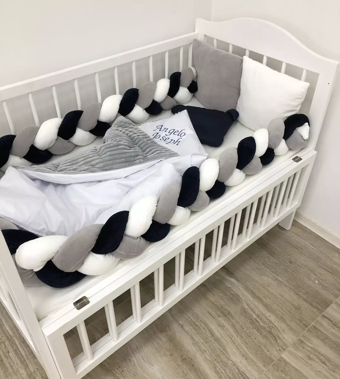 Crib set “Snuggle crib bedding in grey milk color for baby" - Baby Bedding Worlds
