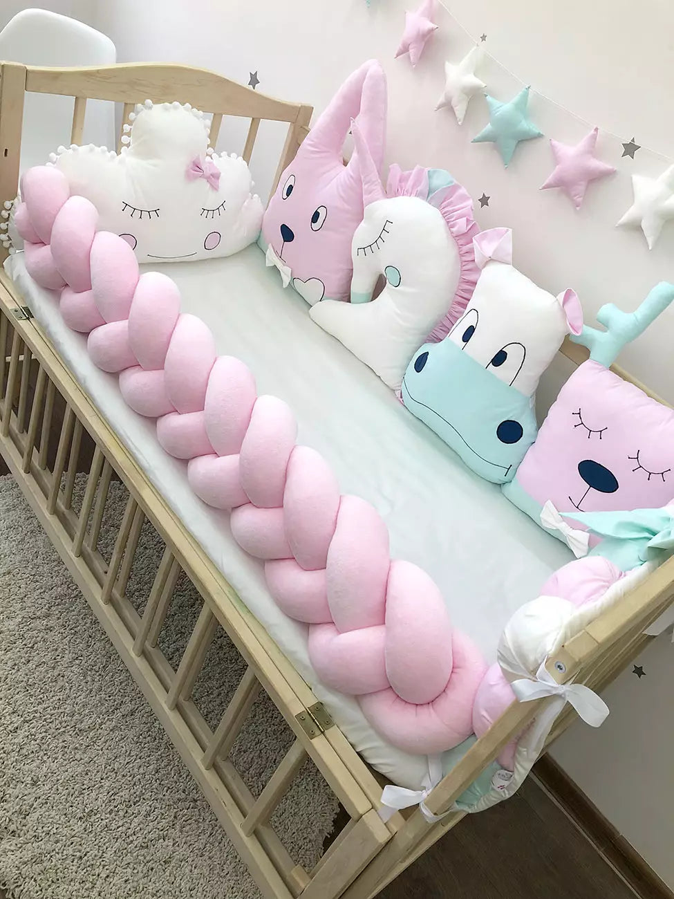 Pink bumpers set for newborn - “Animal Bumpers” - Baby Bedding Worlds
