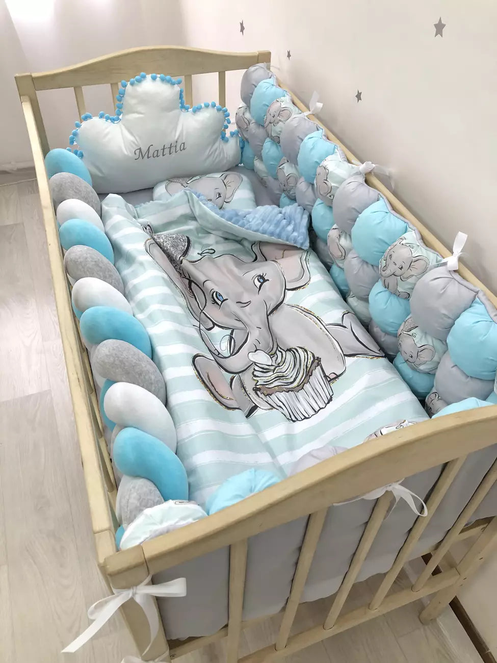 Crib set “Boy Elephant” - Baby Bedding Worlds
