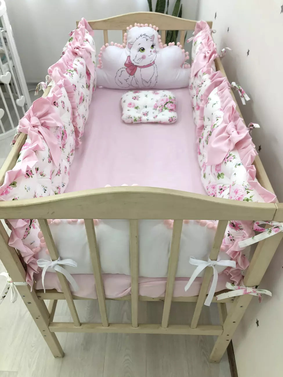 Crib set “Pink Flower” - Baby Bedding Worlds