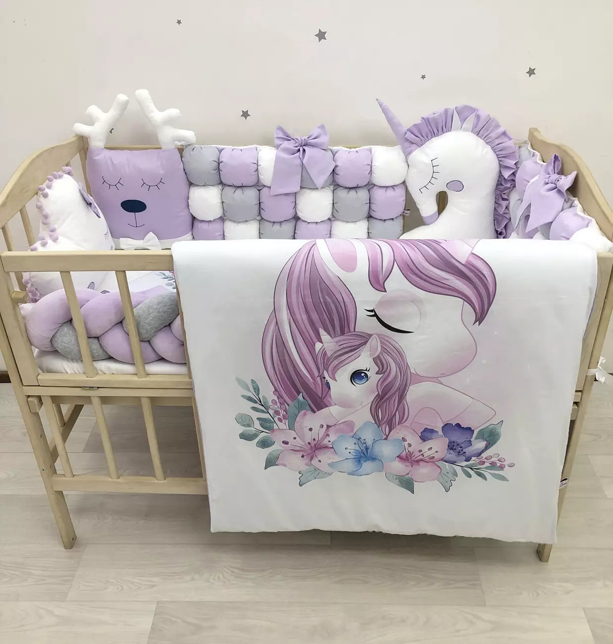 Crib set “Purple Unicorn” - Baby Bedding Worlds