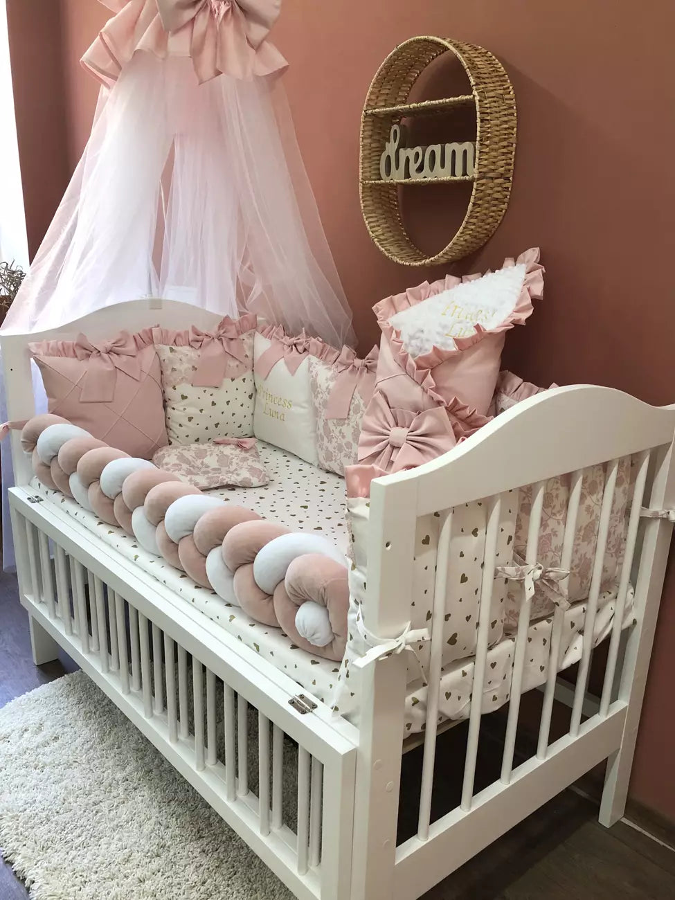 Crib set “Luxury pink princess” - Baby Bedding Worlds