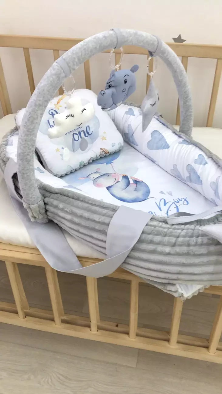 Baby Nest “Hippo gray” - Baby Bedding Worlds