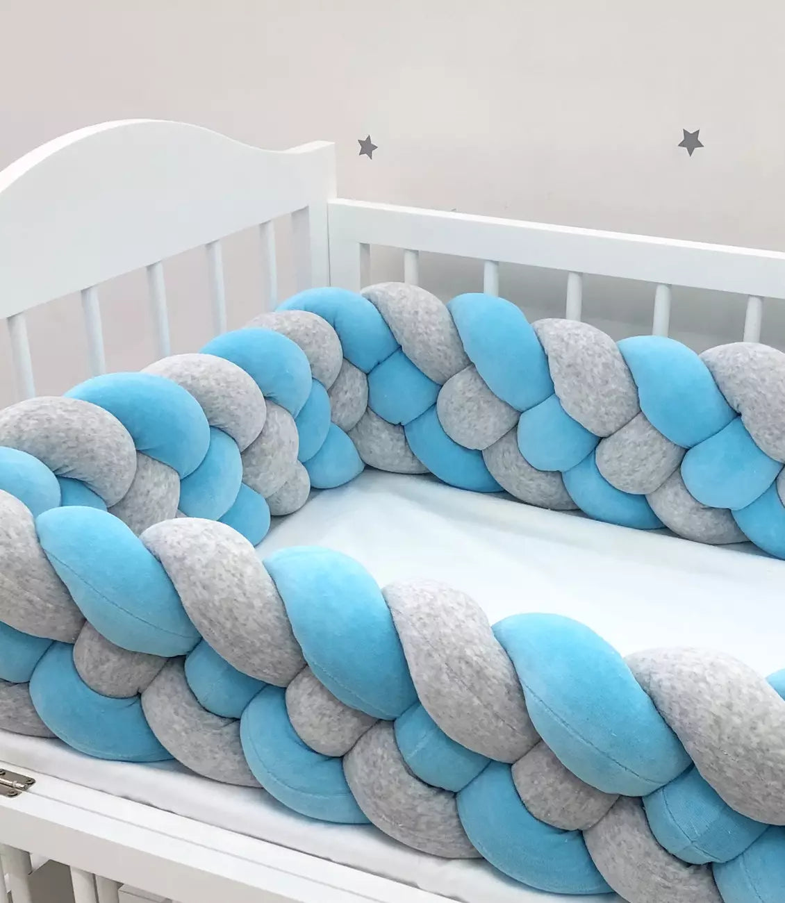 Double braid “Light grey and azure” - Baby Bedding Worlds