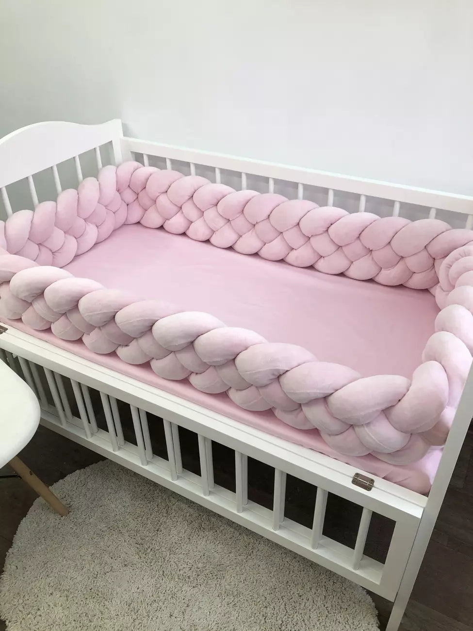 Light Pink braided crib bumper - Baby Bedding Worlds