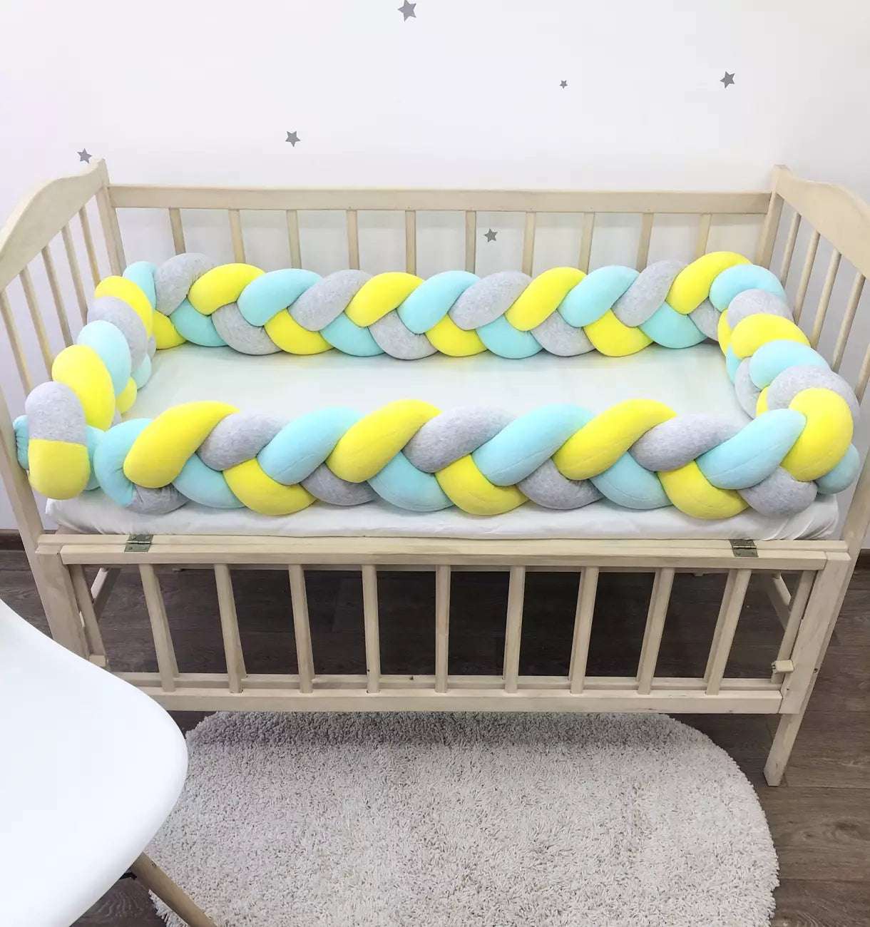 Yellow and Cyan baby crib bumper set - Baby Bedding Worlds