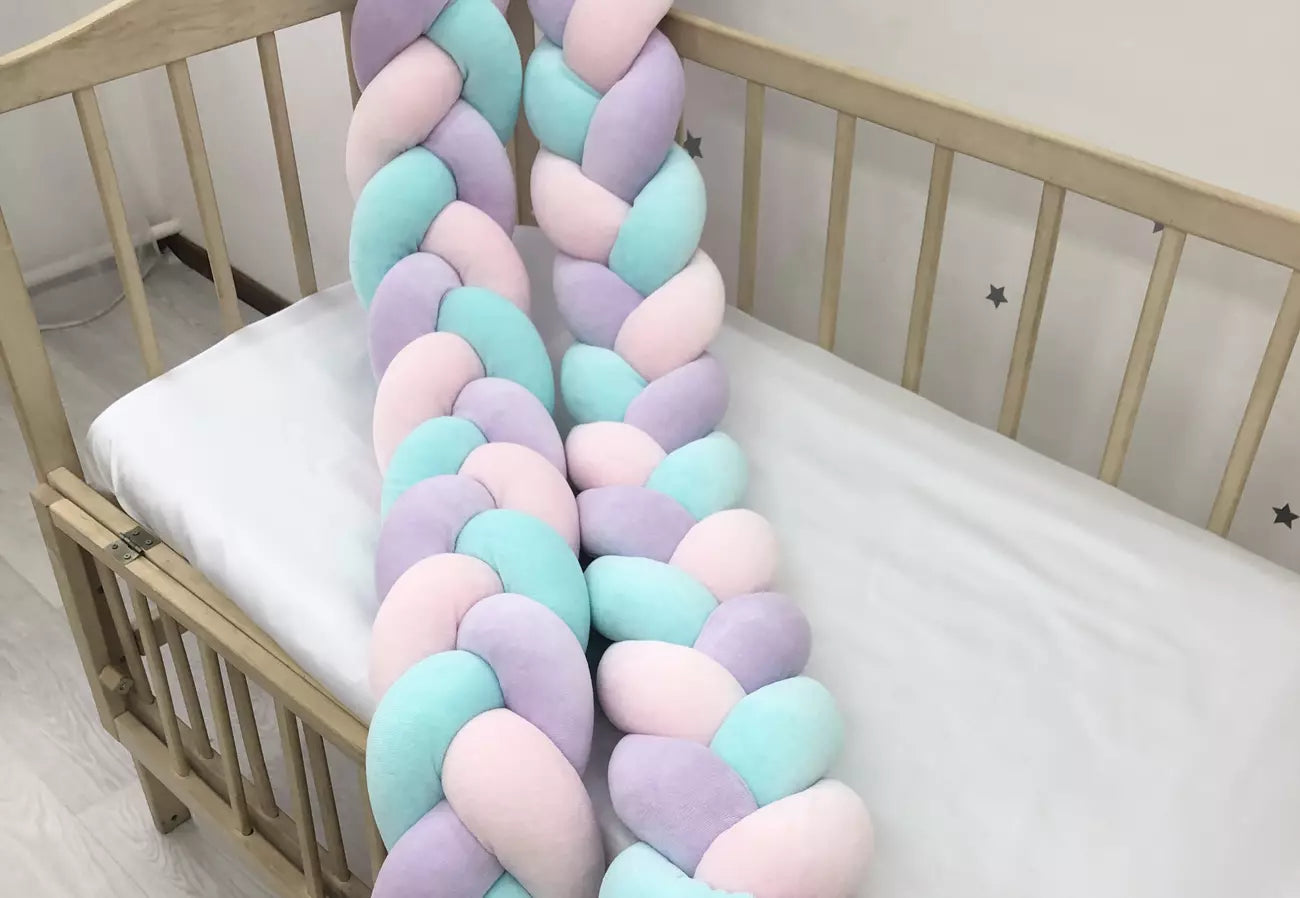 Bumper braid in pink purple mint color - Baby Bedding Worlds