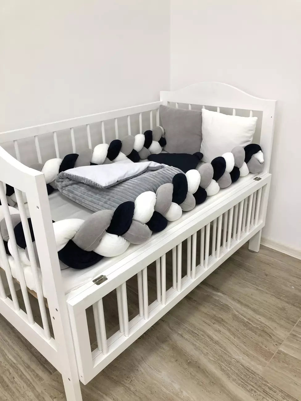 Crib set “Snuggle crib bedding in grey milk color for baby" - Baby Bedding Worlds