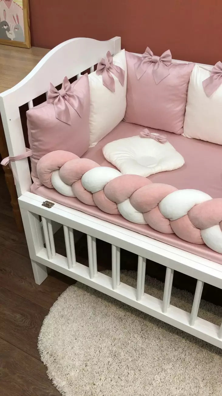 Baby bedding set - pink color “Bumper pillow with bow” - Baby Bedding Worlds