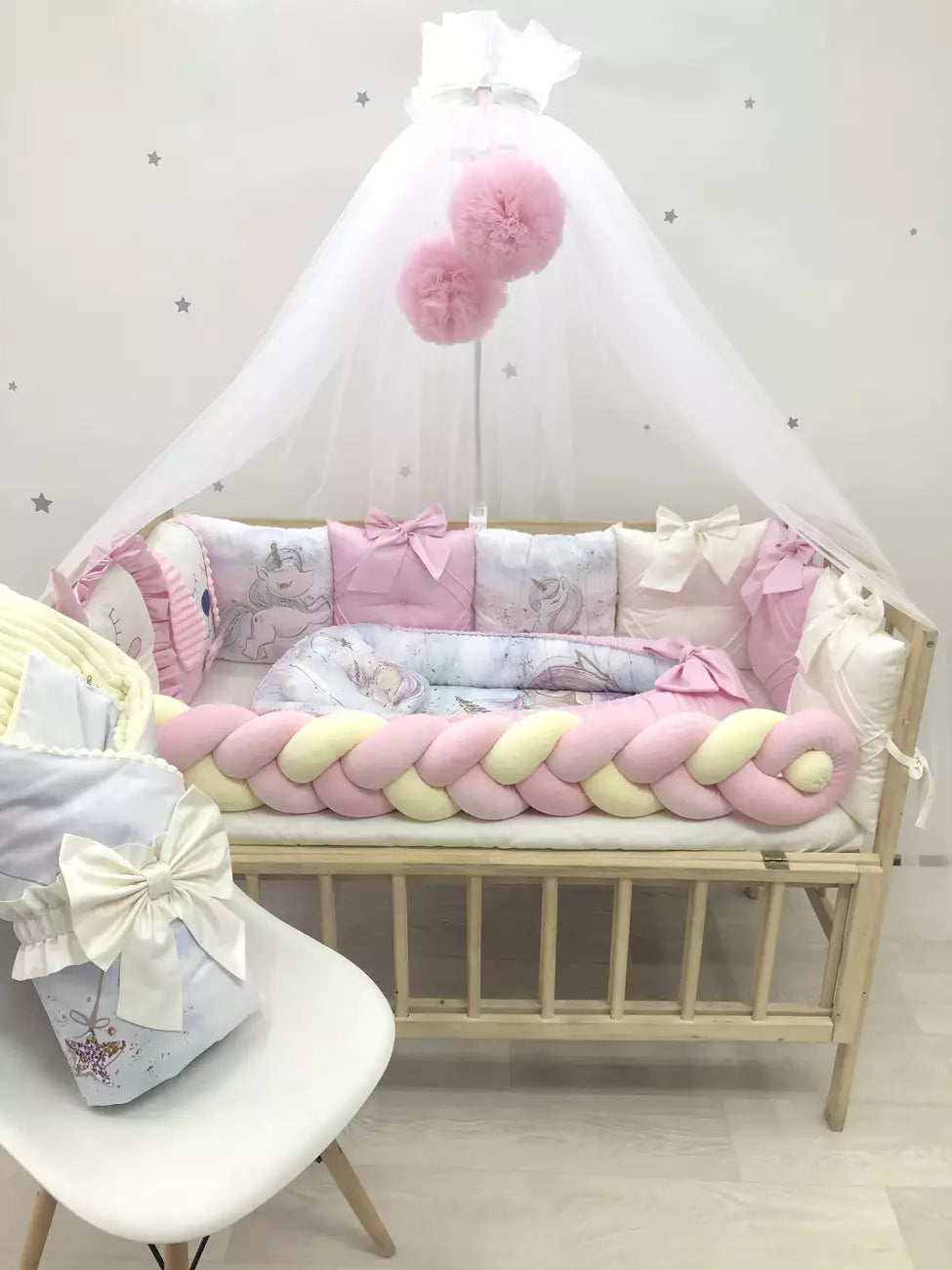 Crib set “Pink Unicorn” - Baby Bedding Worlds