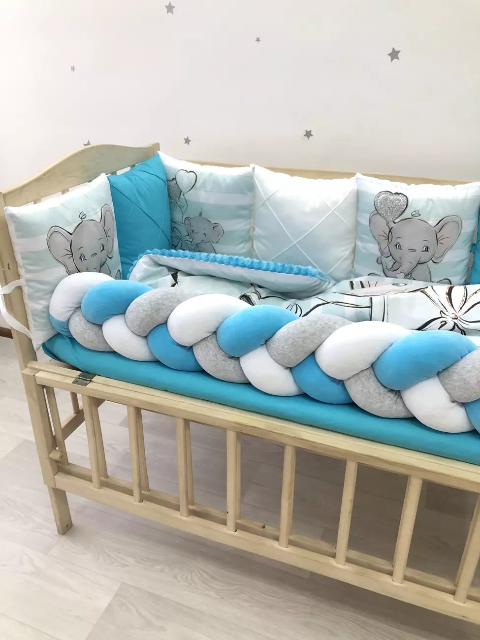 Crib set “Azure elephant” - Baby Bedding Worlds