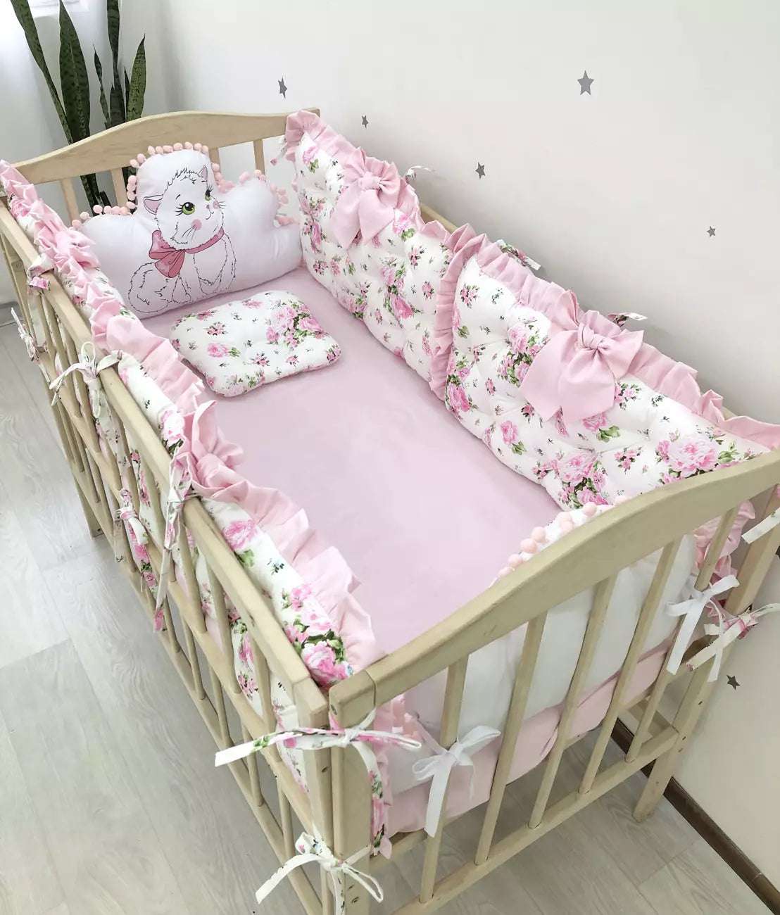 Crib set “Pink Flower” - Baby Bedding Worlds