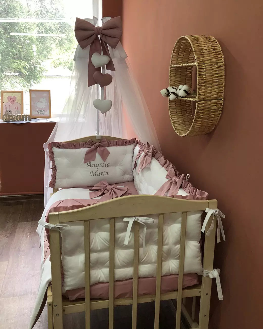 Crib set “Dusty Rose” - Baby Bedding Worlds