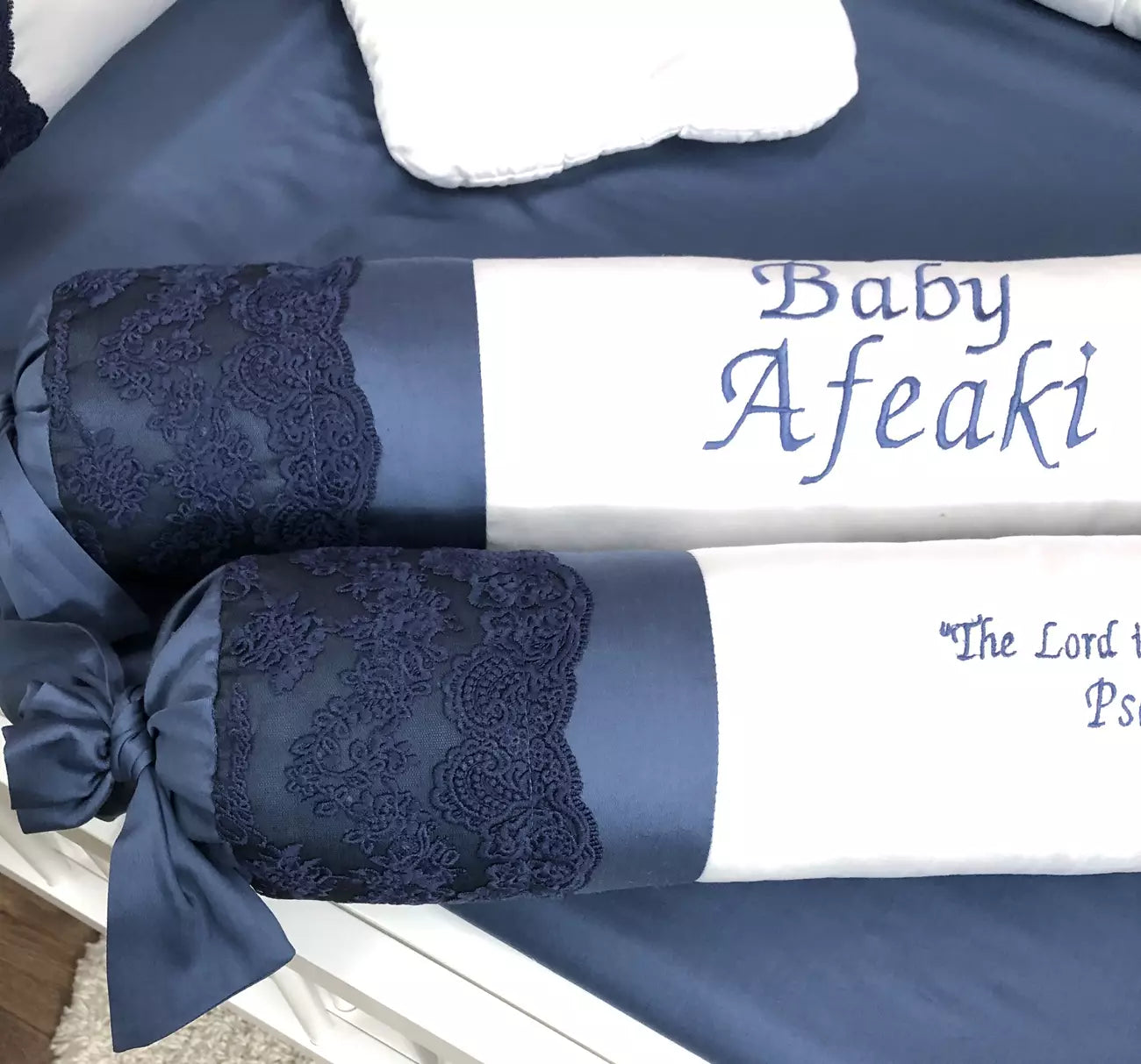 Crib set “Personalized navy blue and white luxury baby bedding set“ - Baby Bedding Worlds