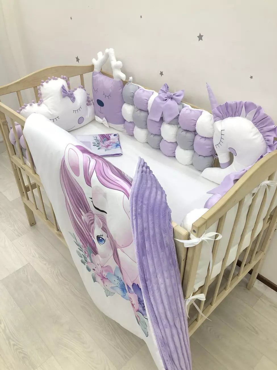 Crib set “Purple Unicorn” - Baby Bedding Worlds