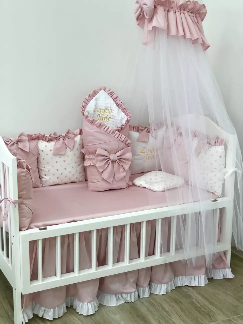 Crib Bedding set “Powdery pink“ - Baby Bedding Worlds