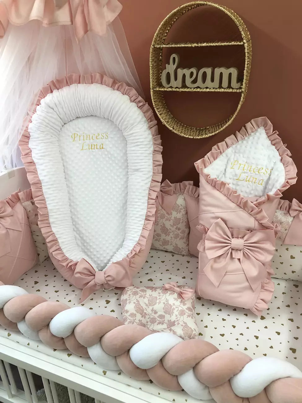 Crib set “Luxury pink princess” - Baby Bedding Worlds