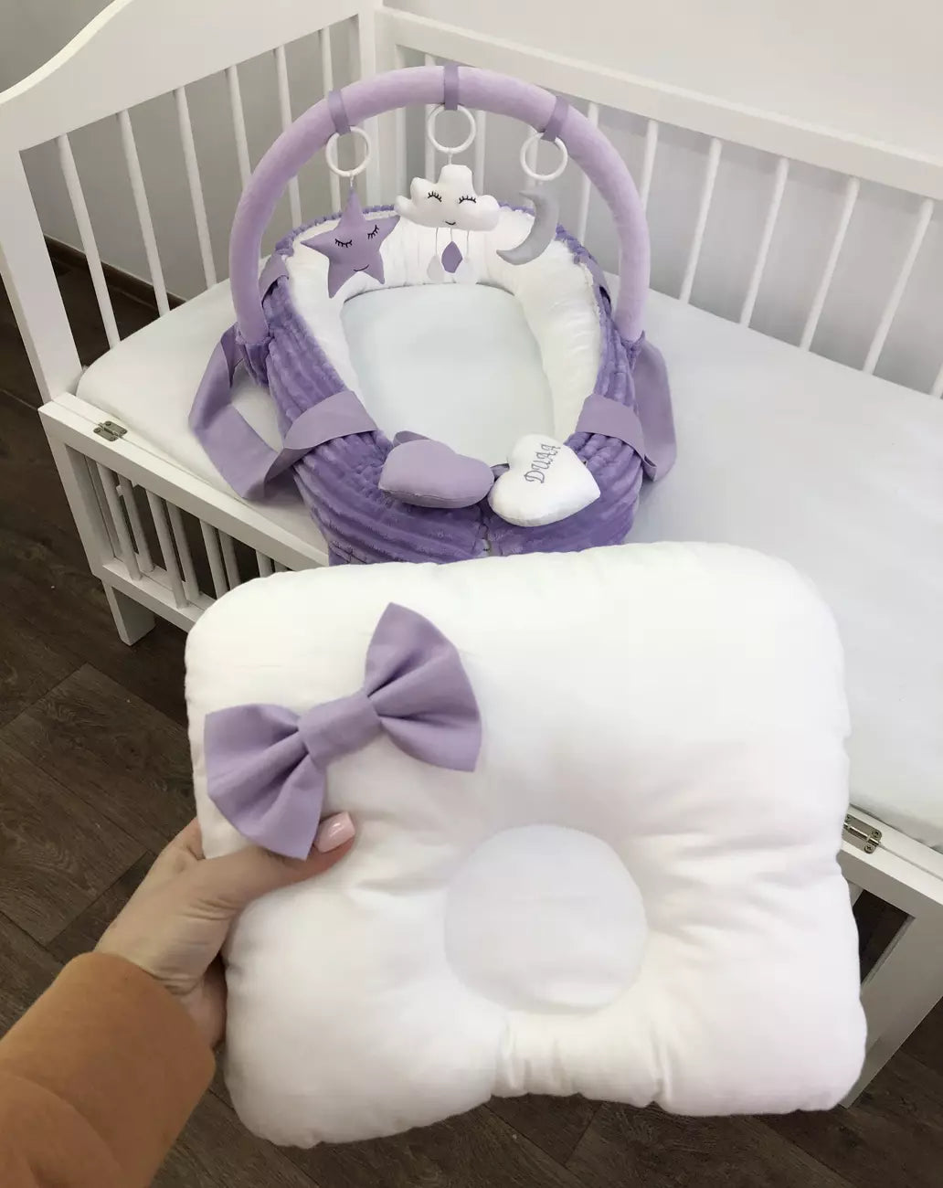 Baby nest “Purple and white” - Baby Bedding Worlds