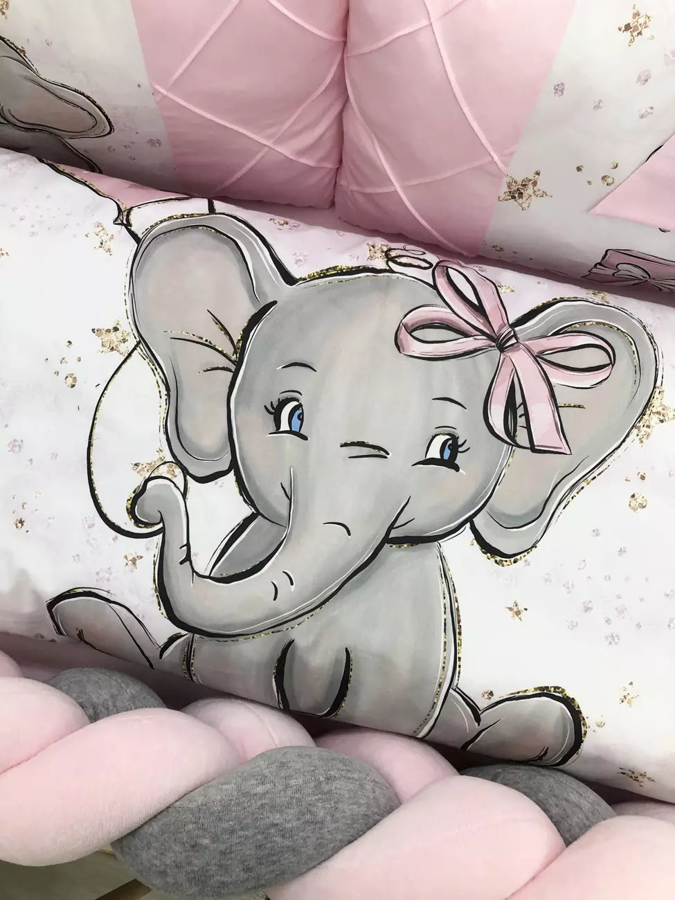 Crib set “Pink Elephant for girl” - Baby Bedding Worlds