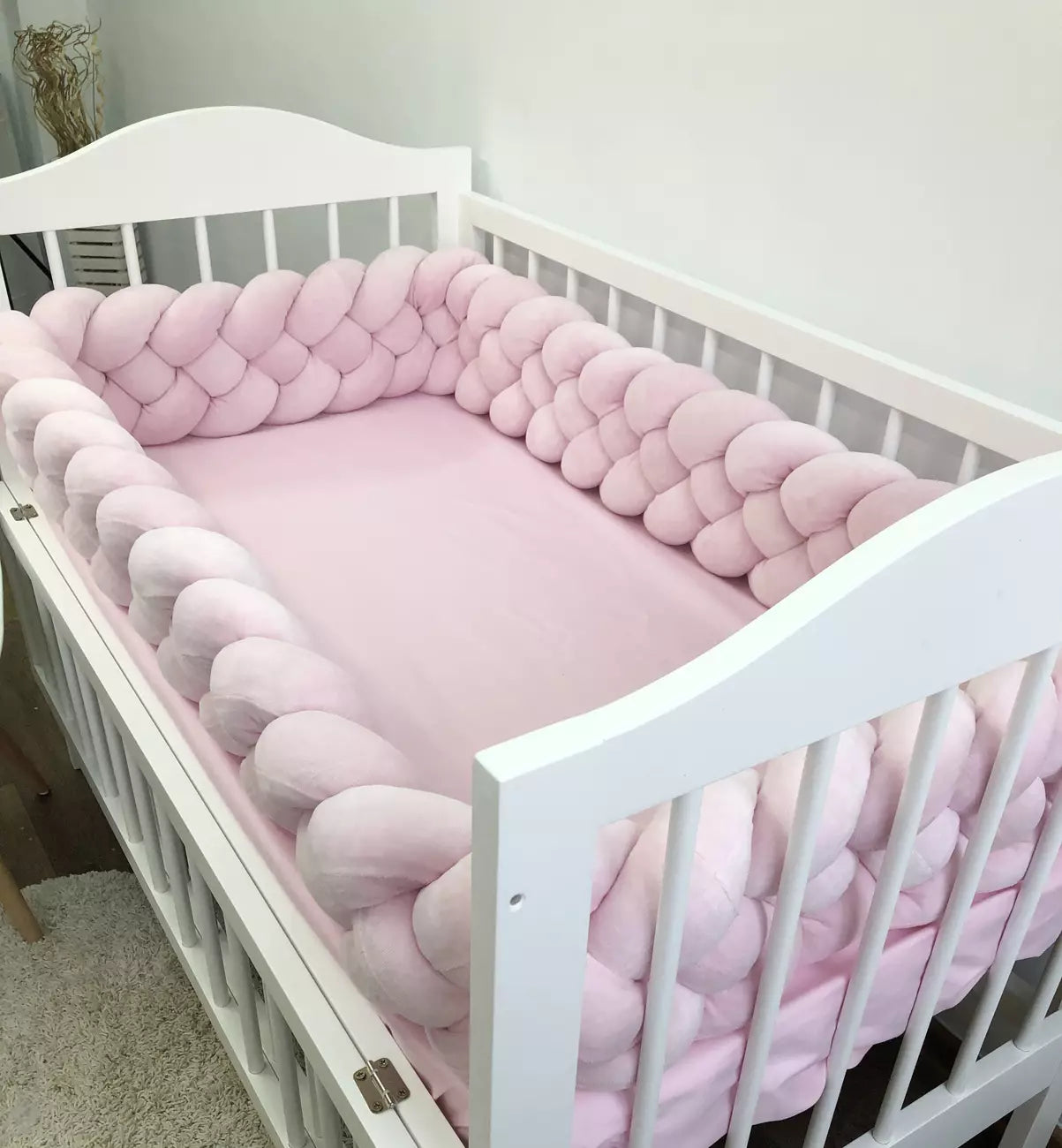 Light Pink braided crib bumper - Baby Bedding Worlds