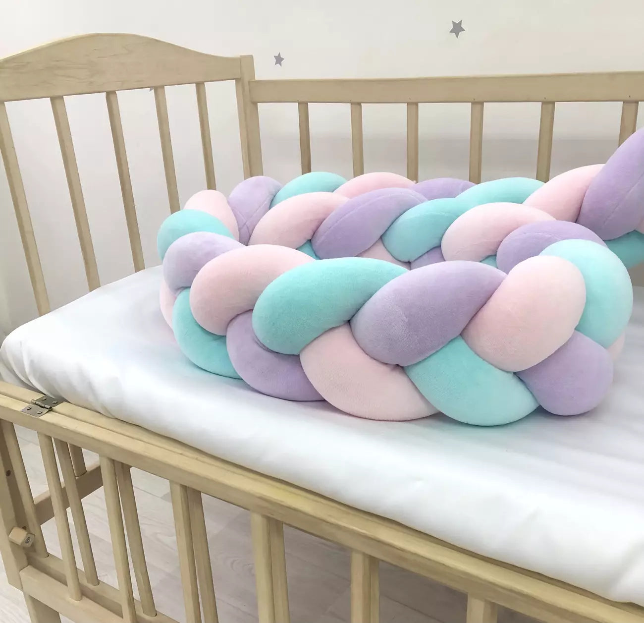 Bumper braid in pink purple mint color - Baby Bedding Worlds