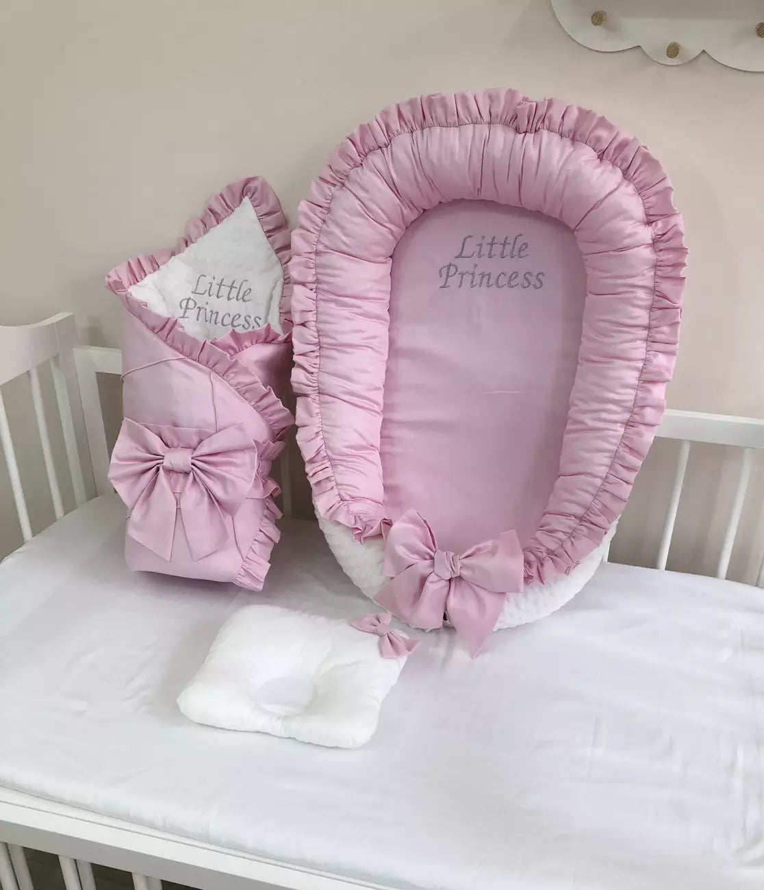 Personalized Luxury Pink Baby Nest and Blanket - Baby Bedding Worlds