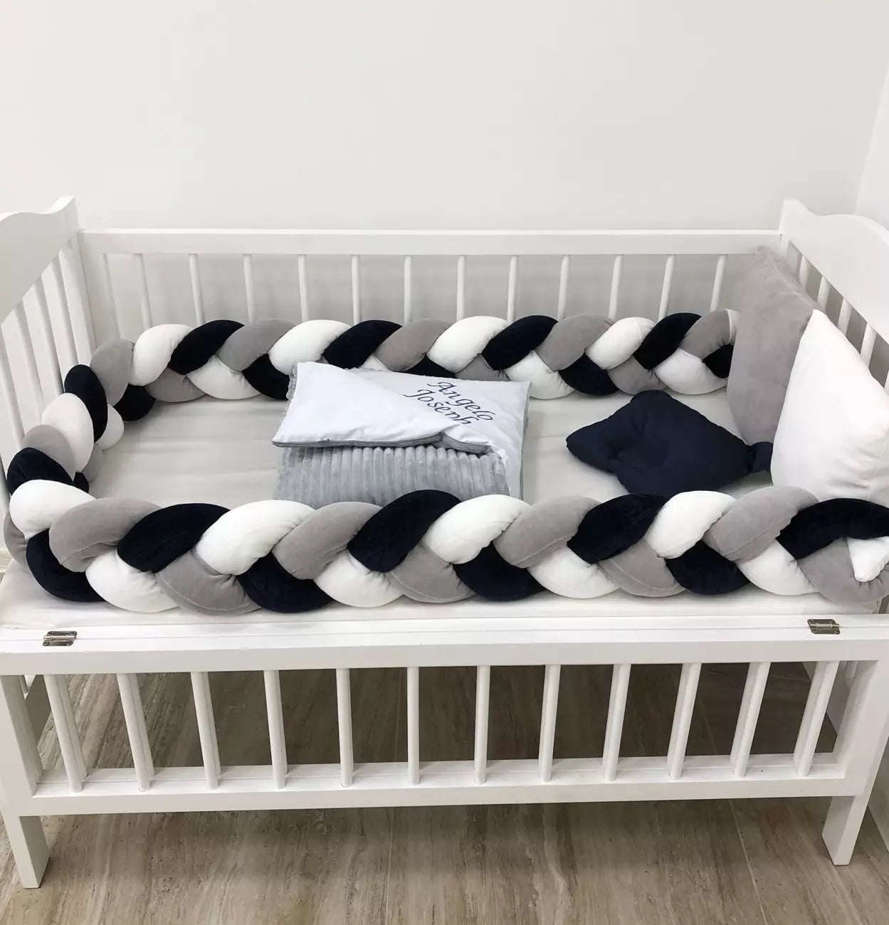 Crib set “Snuggle crib bedding in grey milk color for baby" - Baby Bedding Worlds