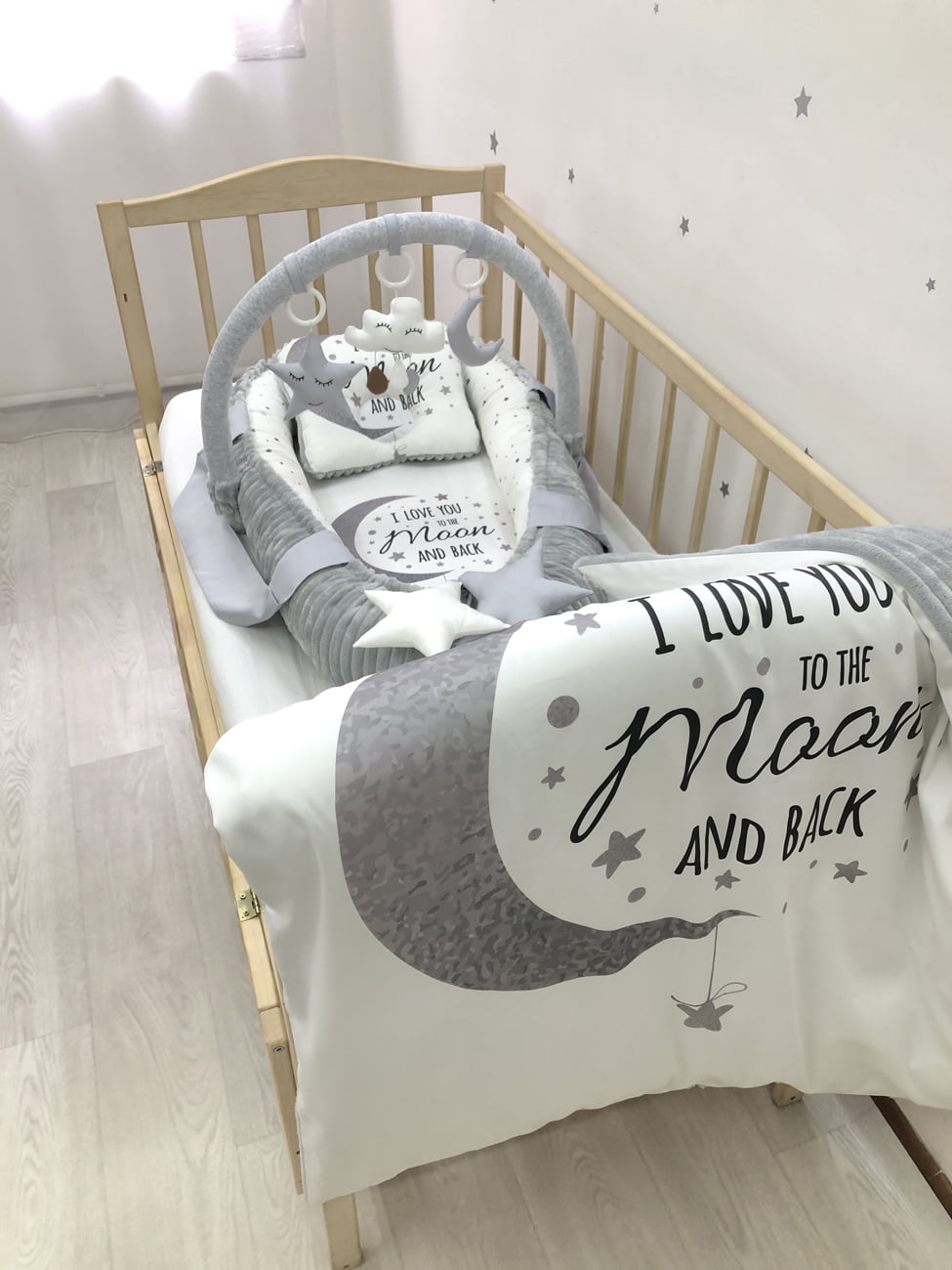 Gray baby nest lounger with the baby blanket - Baby Bedding Worlds