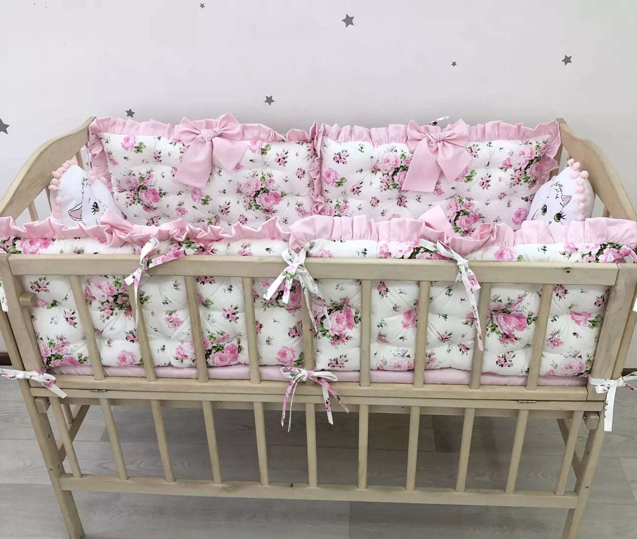 Crib set “Pink Flower” - Baby Bedding Worlds