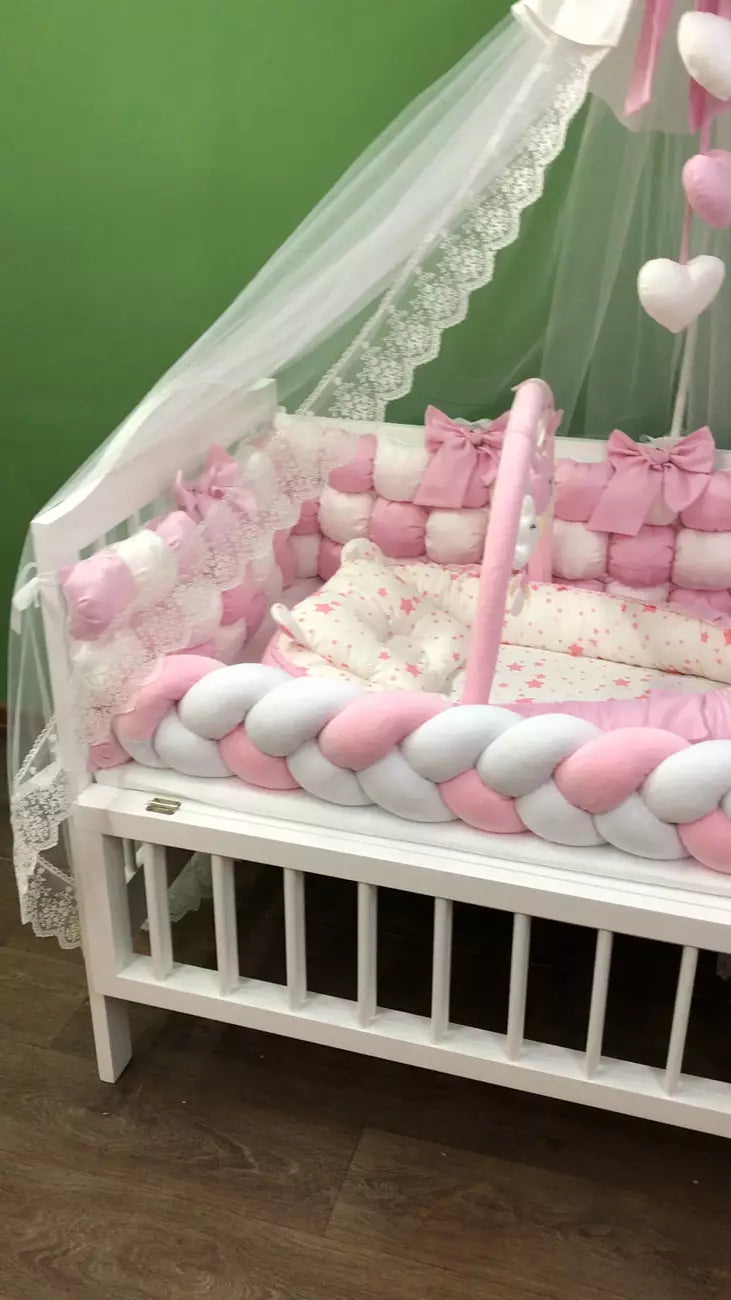 Crib set “Pink and White” - Baby Bedding Worlds