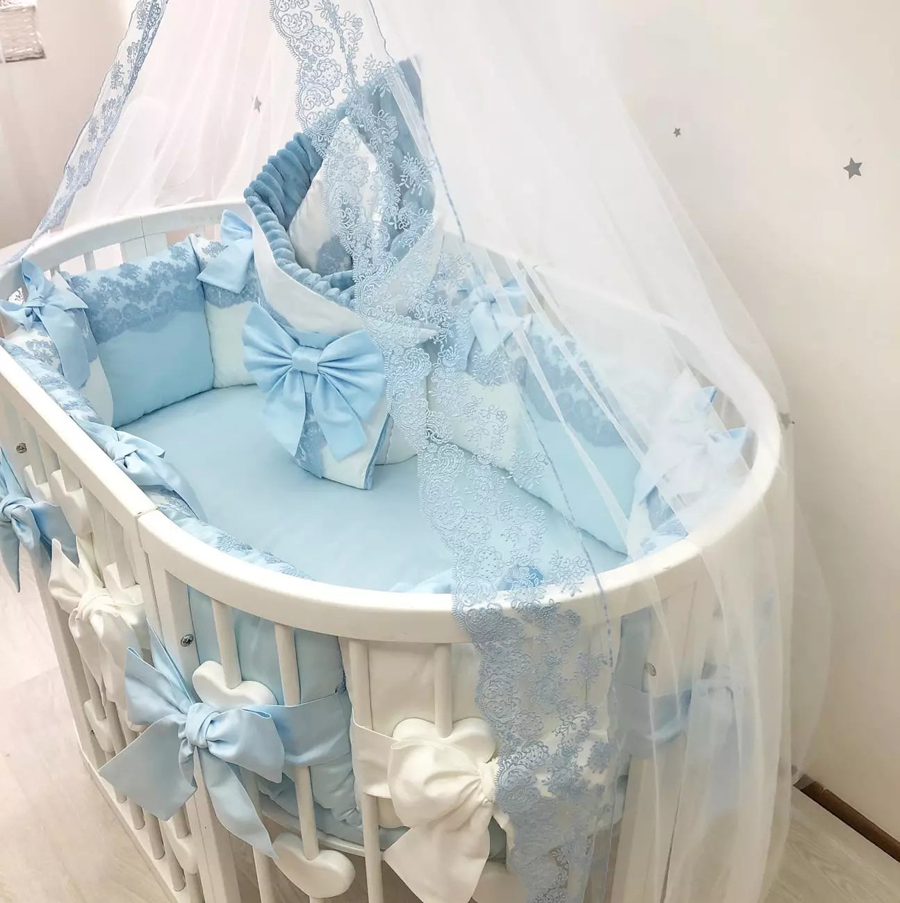Crib set “Sky-Blue Royal luxury baby bedding” - Baby Bedding Worlds