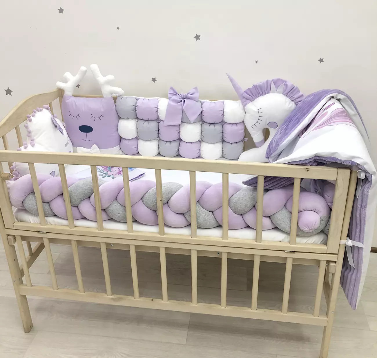 Crib set “Purple Unicorn” - Baby Bedding Worlds