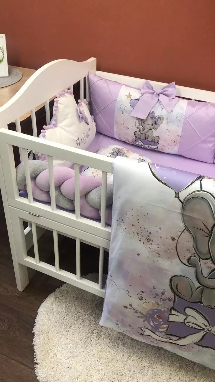 Crib set “Lilac Elephant” - Baby Bedding Worlds