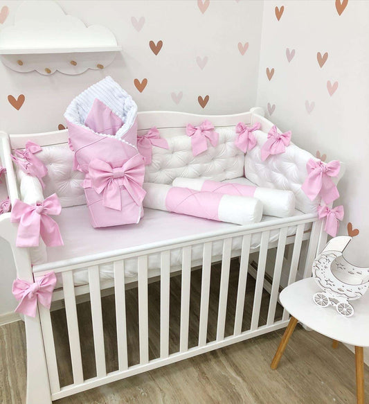 Crib Bedding sets "Pink bows" - Baby Bedding Worlds
