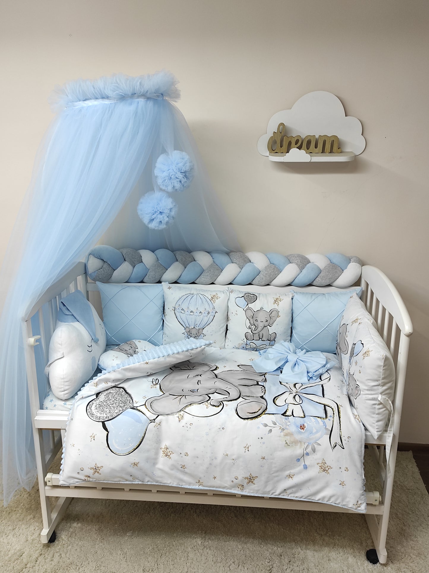 Up and Away Elephant | Deluxe 10-Piece Canopy & Transformer Bedding Set