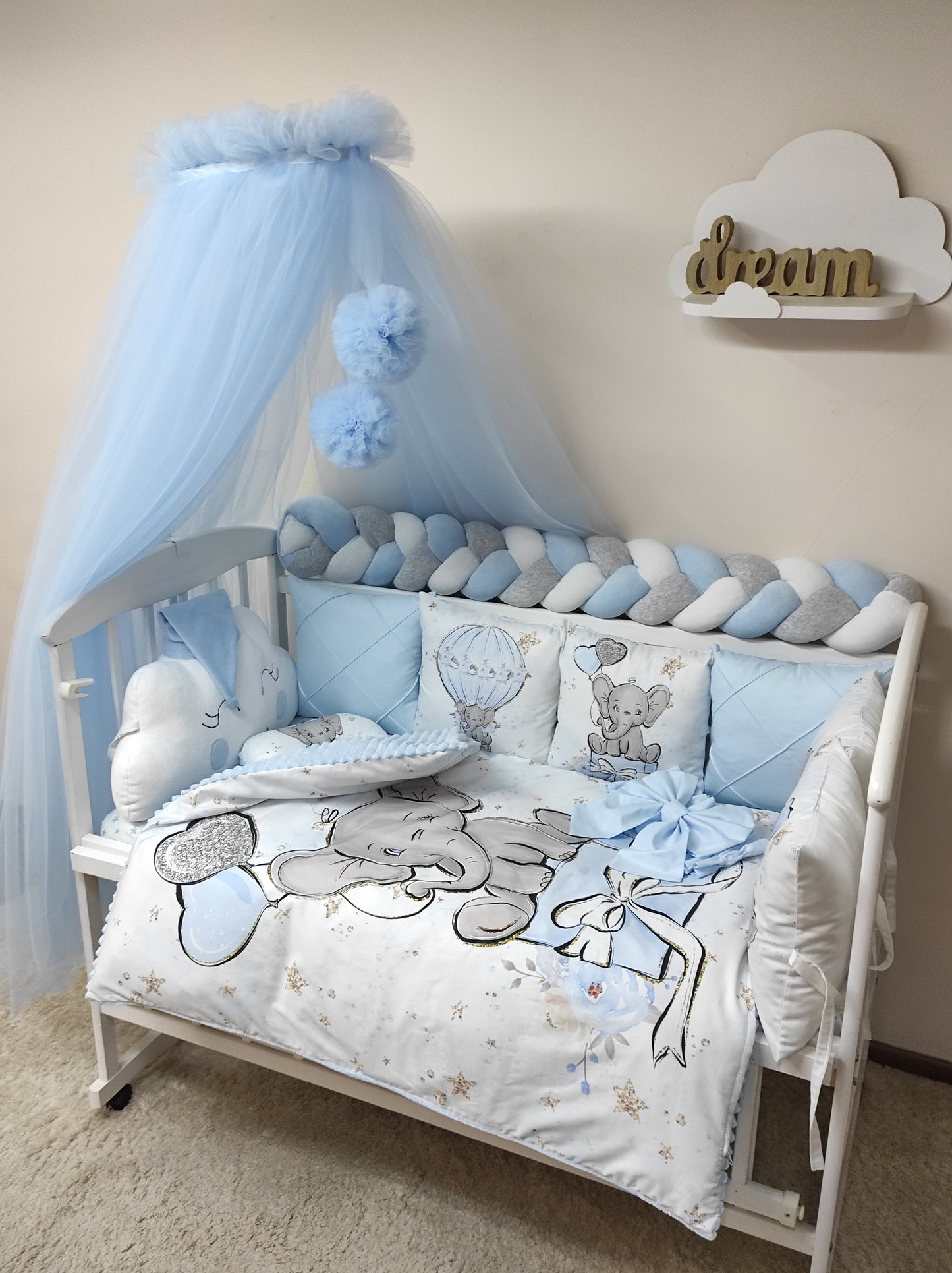 Up and Away Elephant | Deluxe 10-Piece Canopy & Transformer Bedding Set
