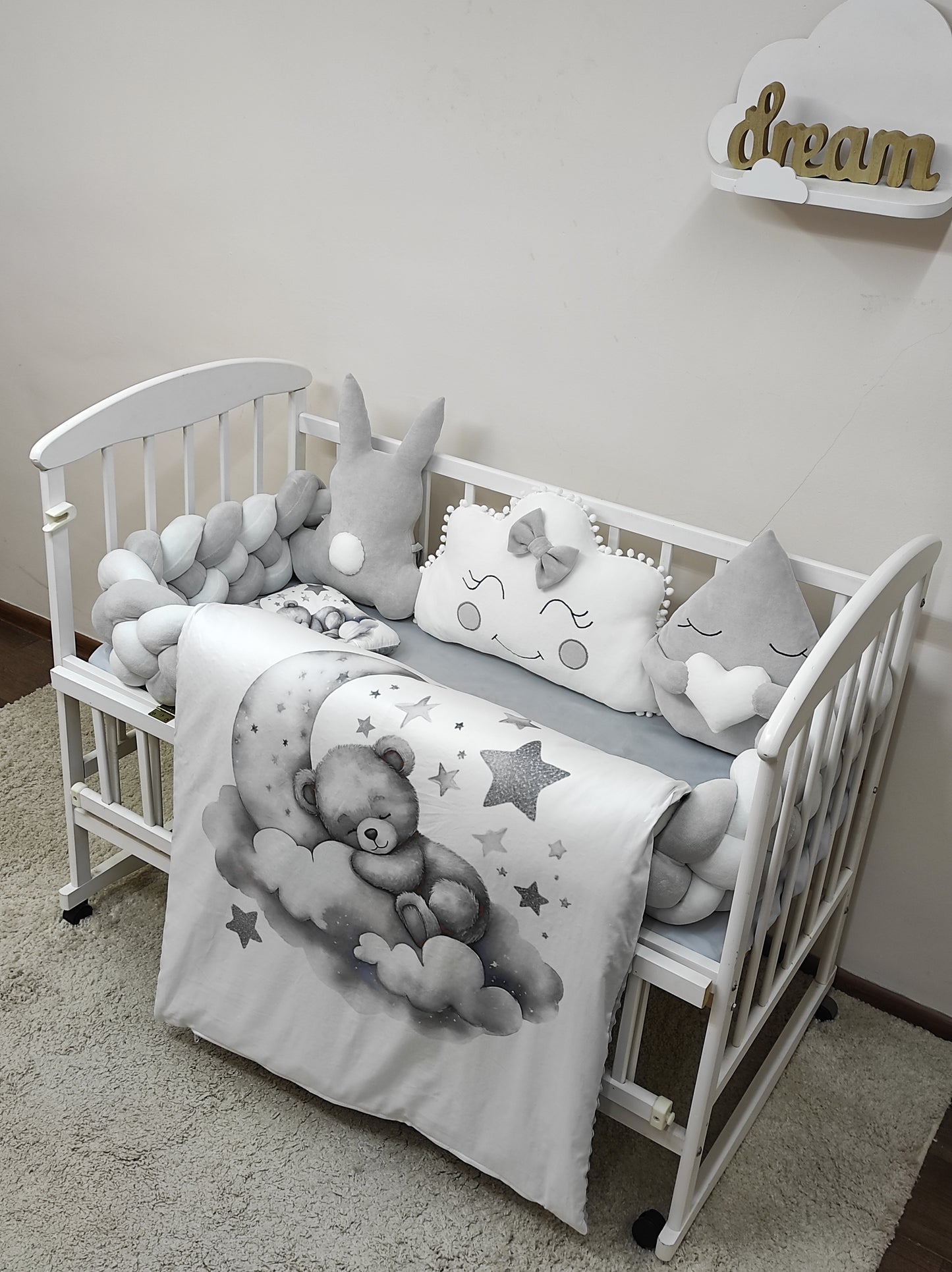 Silver Moonbeams | Deluxe 7-Piece Plush Nursery Bedding Set