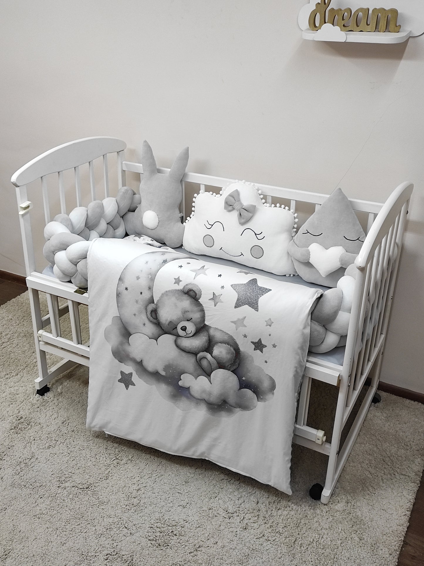 Silver Moonbeams | Deluxe 7-Piece Plush Nursery Bedding Set
