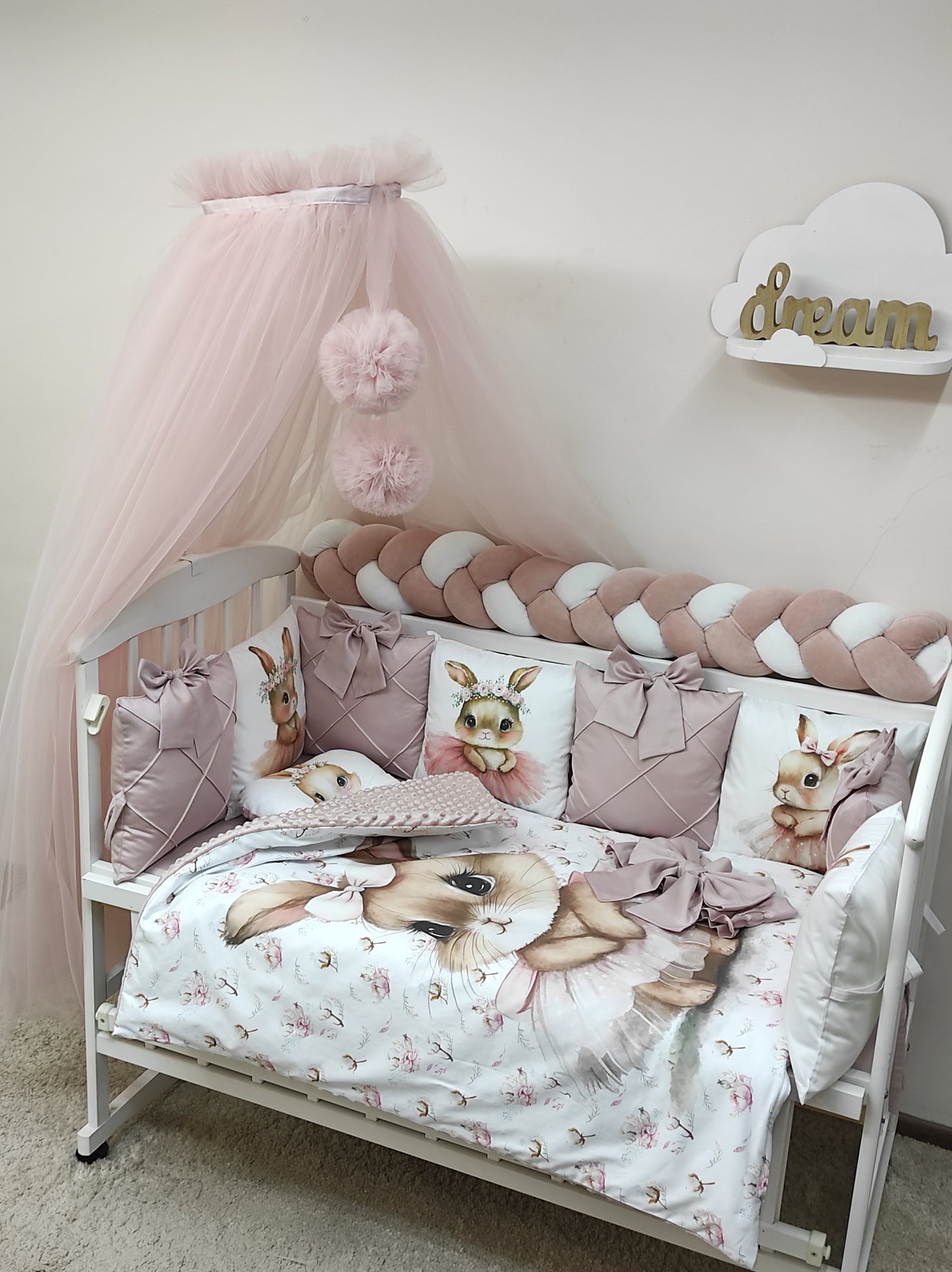 Ballerina Bunny 12-Piece Dusty Rose Bedding Set - Floral Nursery Decor Suite