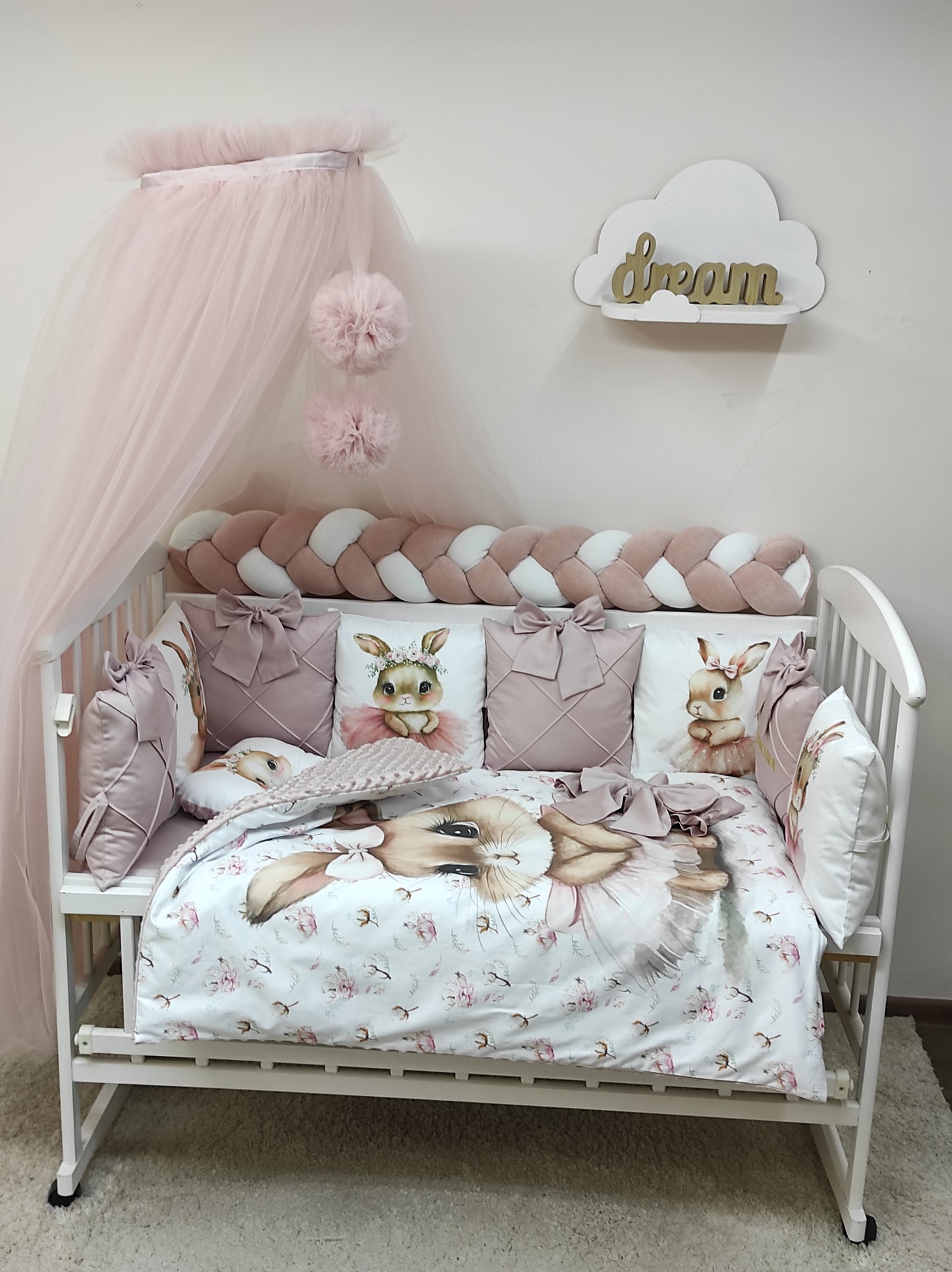 Ballerina Bunny 12-Piece Dusty Rose Bedding Set - Floral Nursery Decor Suite