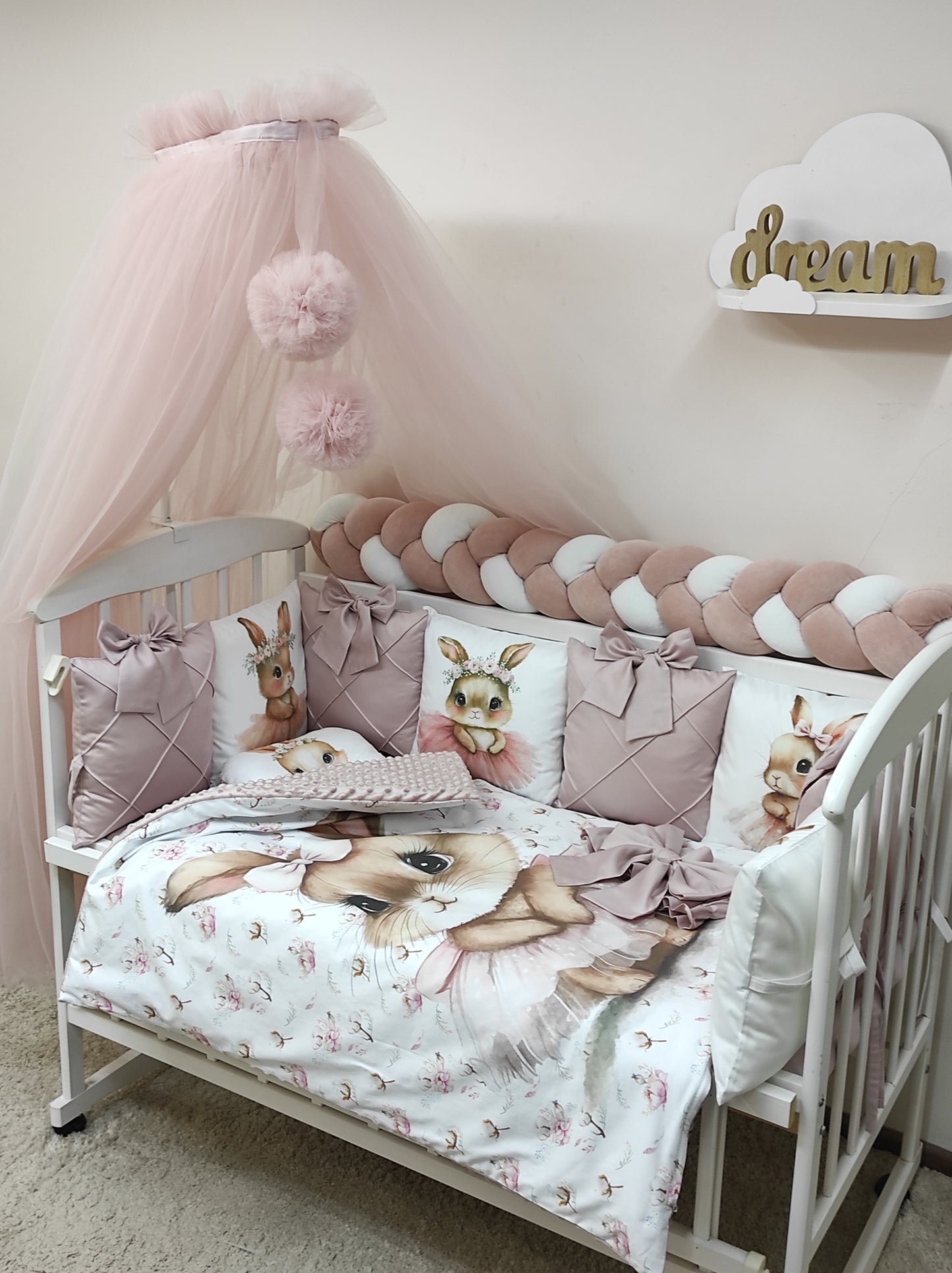 Ballerina Bunny 12-Piece Dusty Rose Bedding Set - Floral Nursery Decor Suite