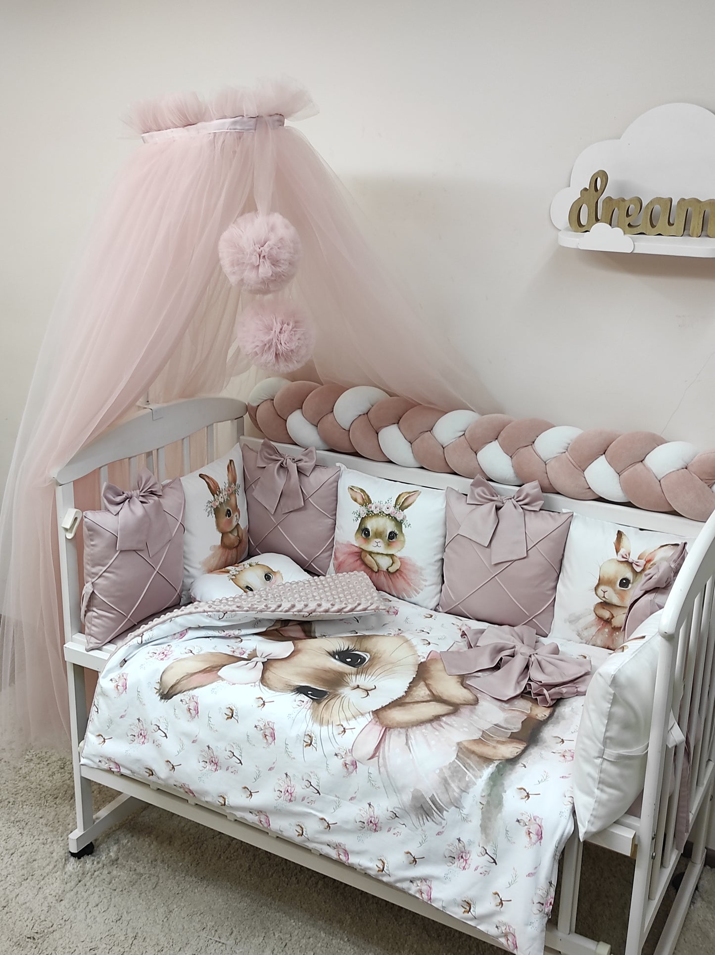 Ballerina Bunny 12-Piece Dusty Rose Bedding Set - Floral Nursery Decor Suite