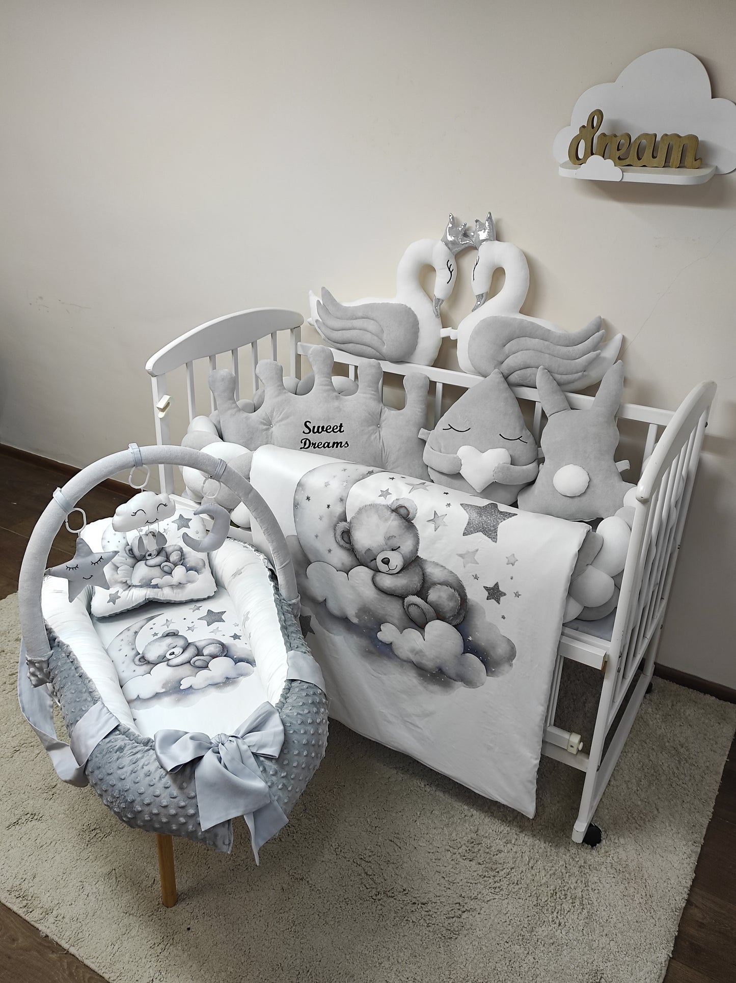 The Royal Slumber | Luxury 10-Piece Silver & Snow Nursery Collection